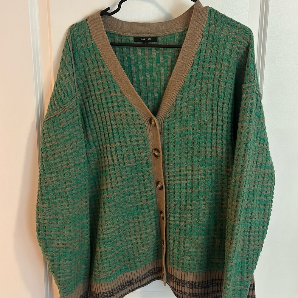 Love Tree Green and Tan Cardigan